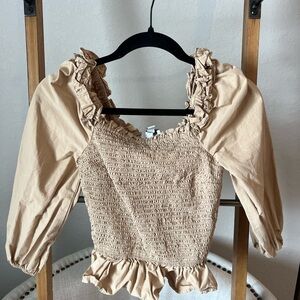 Ruffled Beige Smocked Top The Drop